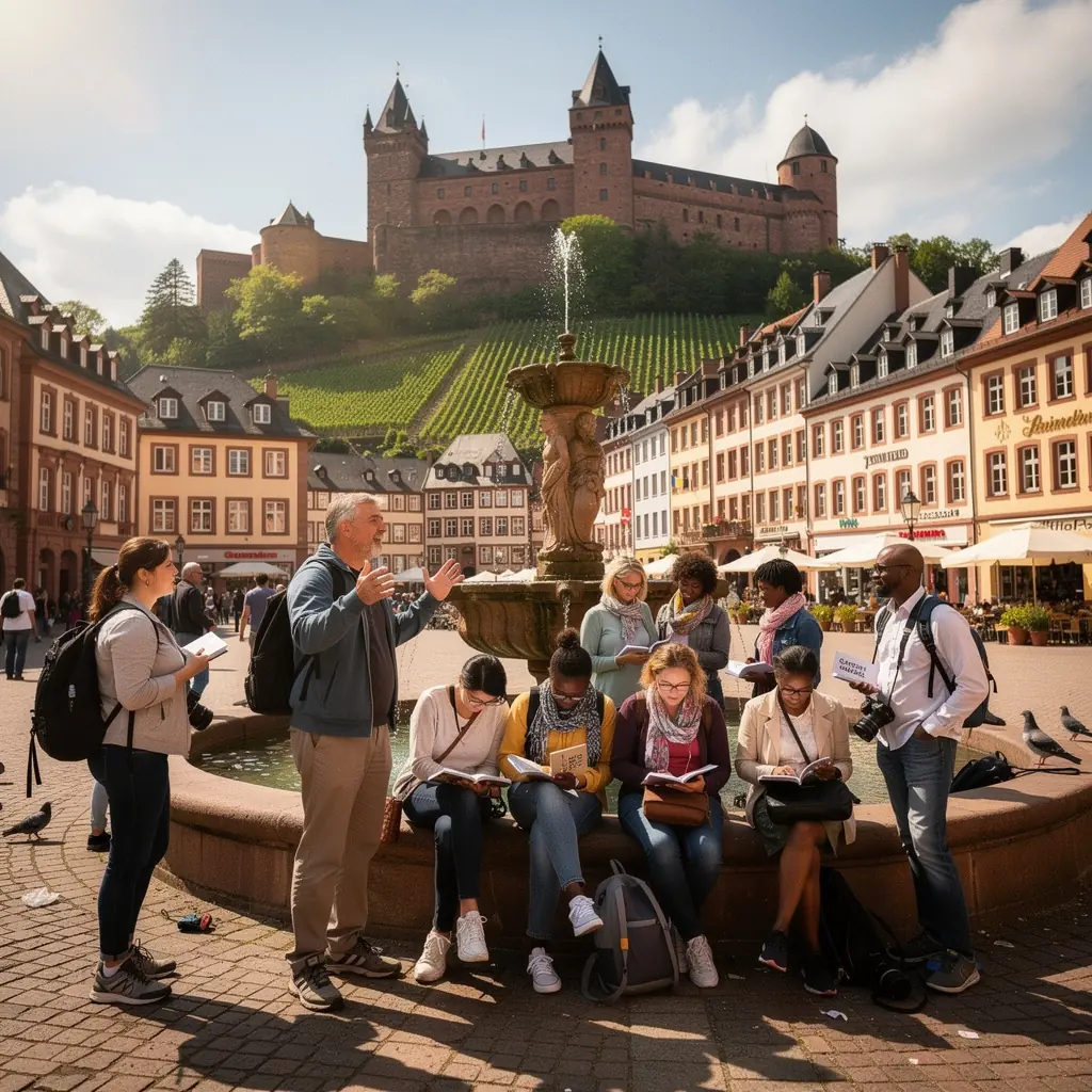 Ein typisches deutsches Café mit Außenbereich, wo Besucher lokale Spezialitäten probieren.
